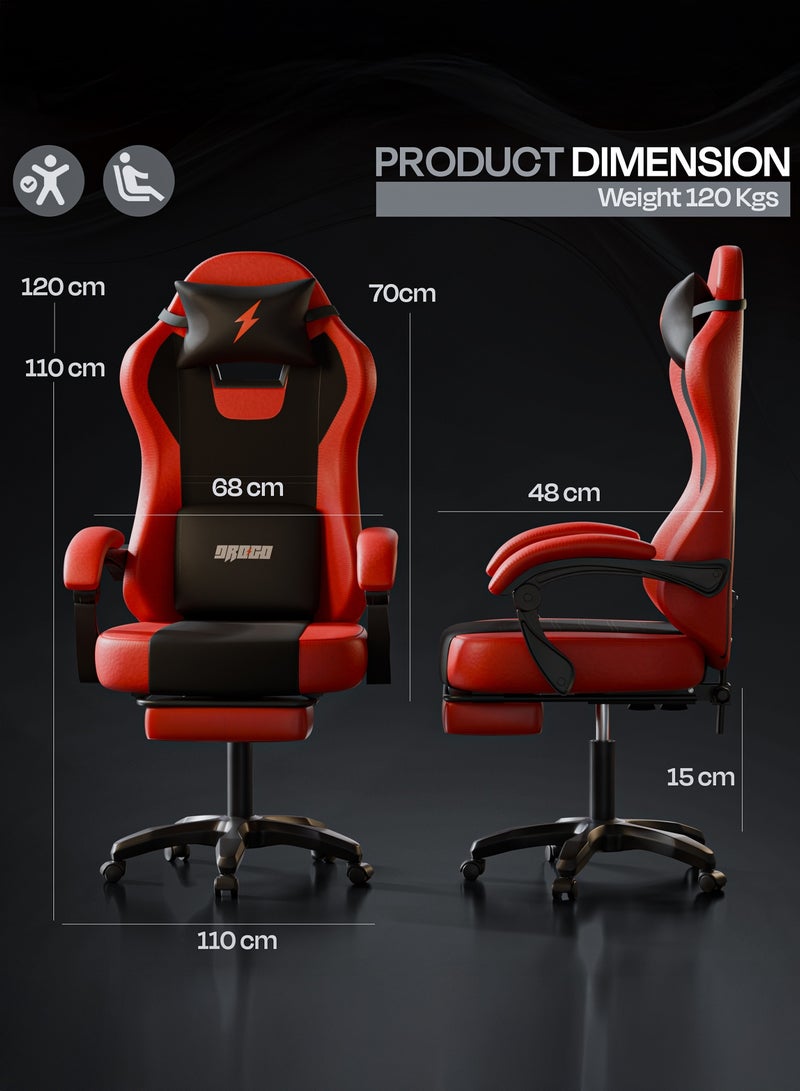 دراجو كرسي ألعاب أورا المريح، مصنوع من جلد PU فاخر، مزود بمساند ذراع قابلة للتعديل، ووسادة للرقبة والظهر قابلة للتعديل | كرسي ألعاب فيديو | كرسي كمبيوتر للدراسة | كراسي مكتبية للعمل من المنزل مع إمكانية الإمالة، أسود/أحمر - Image 3