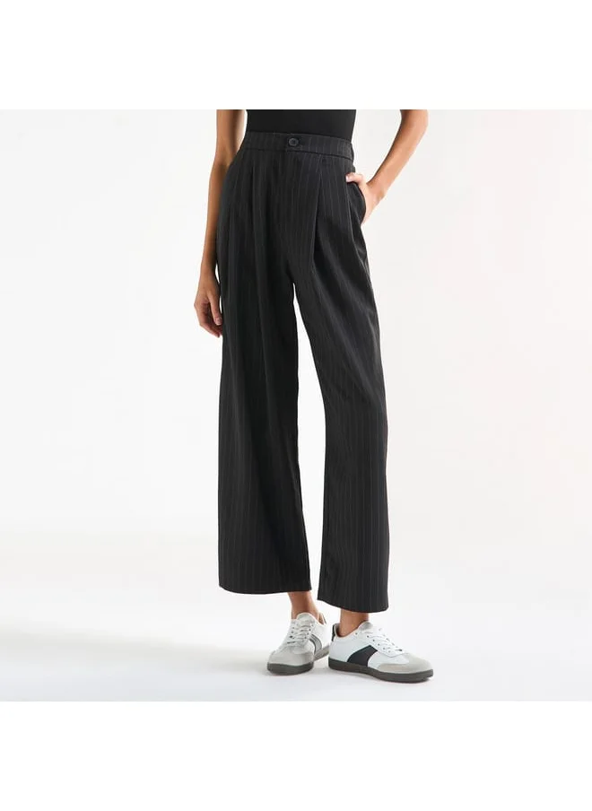 FAV Striped Wide Leg Pants with Semi-Elasticated Waistband and Pockets