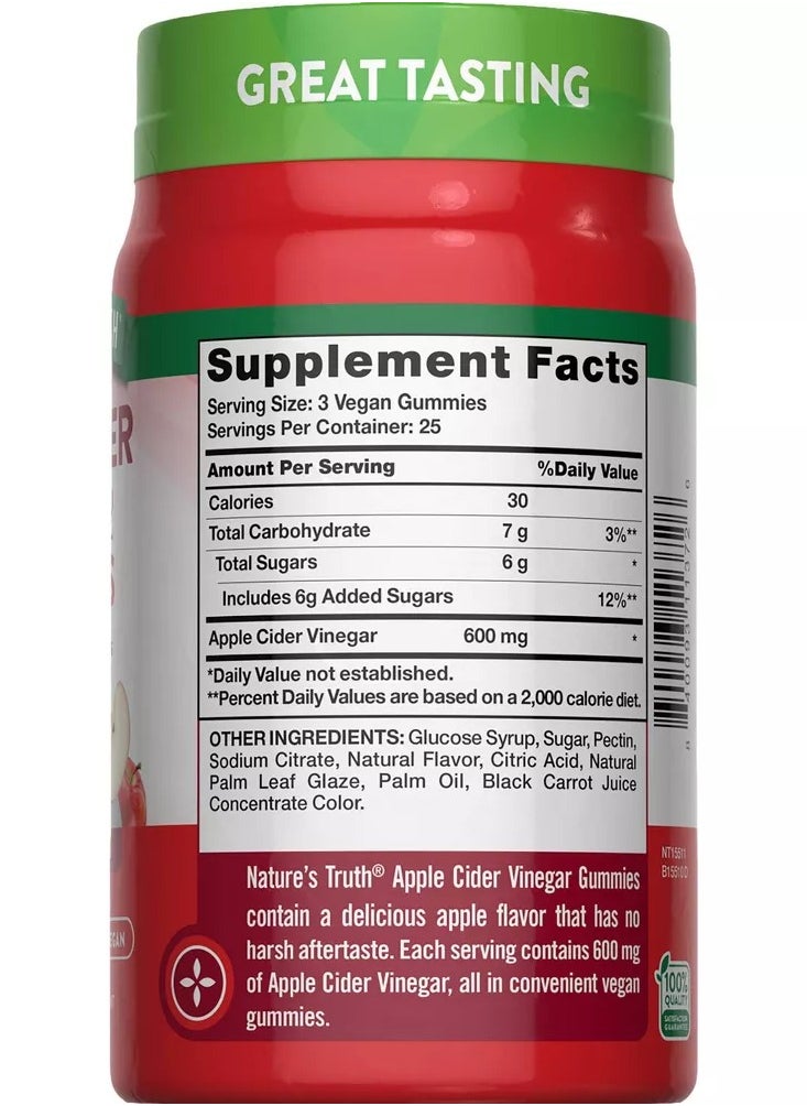 Nature's Truth Apple Cider Vinegar, Apple flavor, 600 mg, 75 Gummies  - Image 2