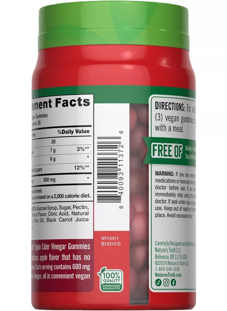 Nature's Truth Apple Cider Vinegar, Apple flavor, 600 mg, 75 Gummies  - Image 3