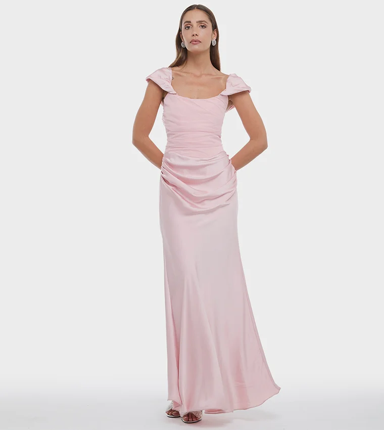 بي سي بي جي TWO PIECE CORSET SATIN DRESS WITH SLEEVES