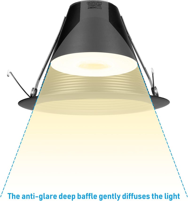 TORCHSTAR 12-Pack 6 Inch Recessed Can Light Trim, IC-Rated Anti-Glare 6 Inch Air Tight Baffle Trim, Self-Flanged Recessed Light Trim, Black - Image 3