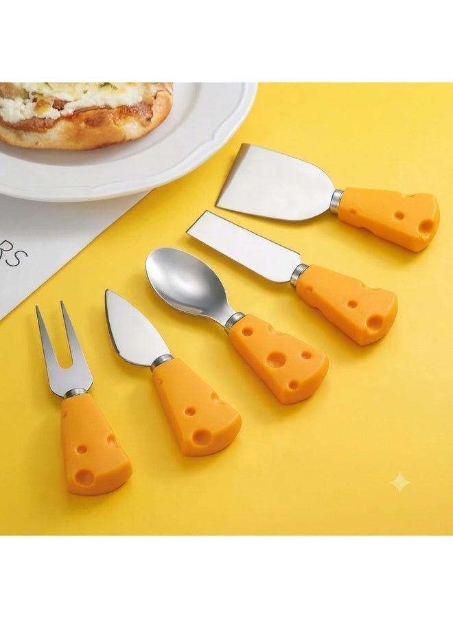 5-Piece Cheese Knife Set – Stainless Steel Cheese Slicers and Servers with Cheese-Designed Handles - Image 1