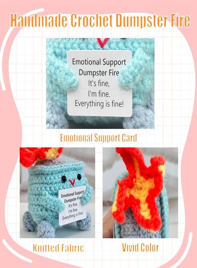 RovyFota Emotional Support Crochet Dumpster Fire with Positive Card，Positive Room Decor Cute Knitted Toys Funny Crochet Support Buddies Gifts for Friends - Image 2