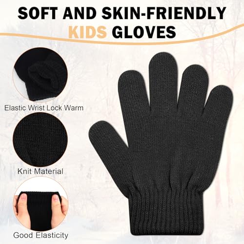 ONESING 6 Pairs Kids Knit Winter Gloves - Stretchy Solid Finger Boys & Girls Mixcolor Gloves - Image 2