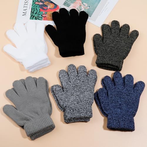 ONESING 6 Pairs Kids Knit Winter Gloves - Stretchy Solid Finger Boys & Girls Mixcolor Gloves - Image 3