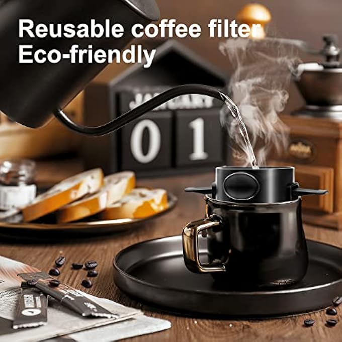 Khazna Pour Over Coffee Dripper Reusable Stainless Steel Pour Over Coffee Filters Easy To Clean Camping Coffee Filter Portable Collapsible Coffee Maker Paperless Travel Coffee Makers - Image 5