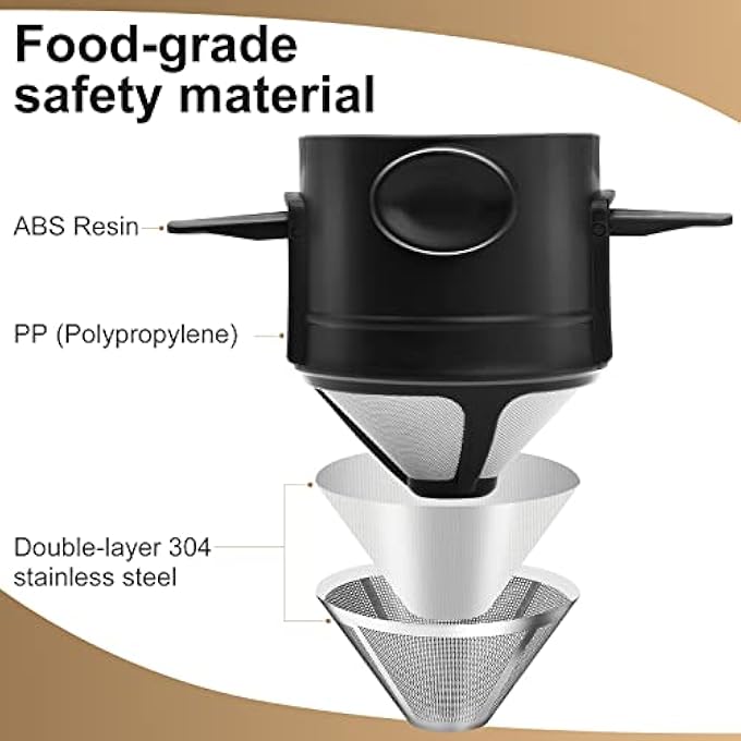Khazna Pour Over Coffee Dripper Reusable Stainless Steel Pour Over Coffee Filters Easy To Clean Camping Coffee Filter Portable Collapsible Coffee Maker Paperless Travel Coffee Makers - Image 3