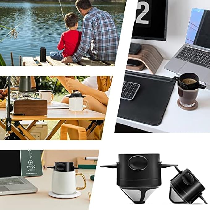 Khazna Pour Over Coffee Dripper Reusable Stainless Steel Pour Over Coffee Filters Easy To Clean Camping Coffee Filter Portable Collapsible Coffee Maker Paperless Travel Coffee Makers - Image 4