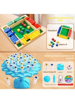 Digital Flip Card Educational Toys Children's Board Games Thinking Training Logic Mathematics Parent-Child Interactive Games Over 6 Years Old-Color:Four-sided Digital Turning Plate + Balanced Astronaut [blue 60 People]