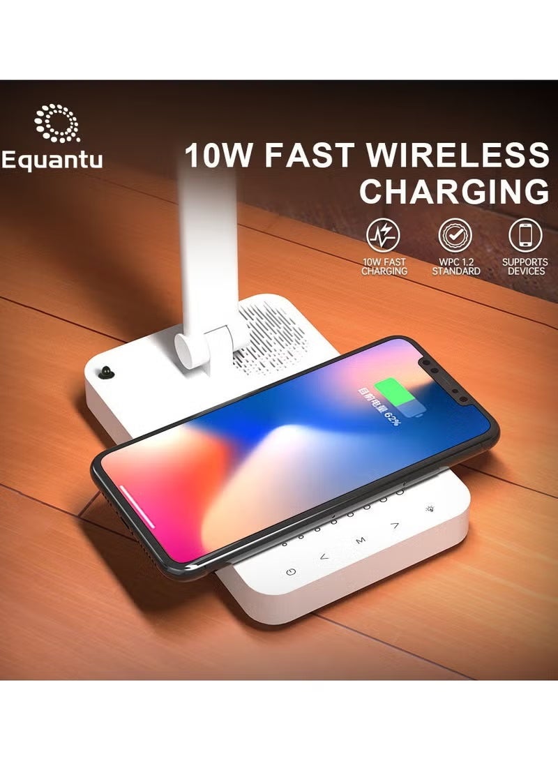 إيكوانتو مصباح طاولة Equantu SQ-905 مزود بمكبر صوت للقرآن الكريم، إضاءة ناعمة مع شحن لاسلكي للهاتف، ومكبر صوت للقرآن الكريم بتقنية البلوتوث، ويمكن التحكم به عن طريق التطبيق وجهاز التحكم عن بُعد، باللون الأبيض - Image 5