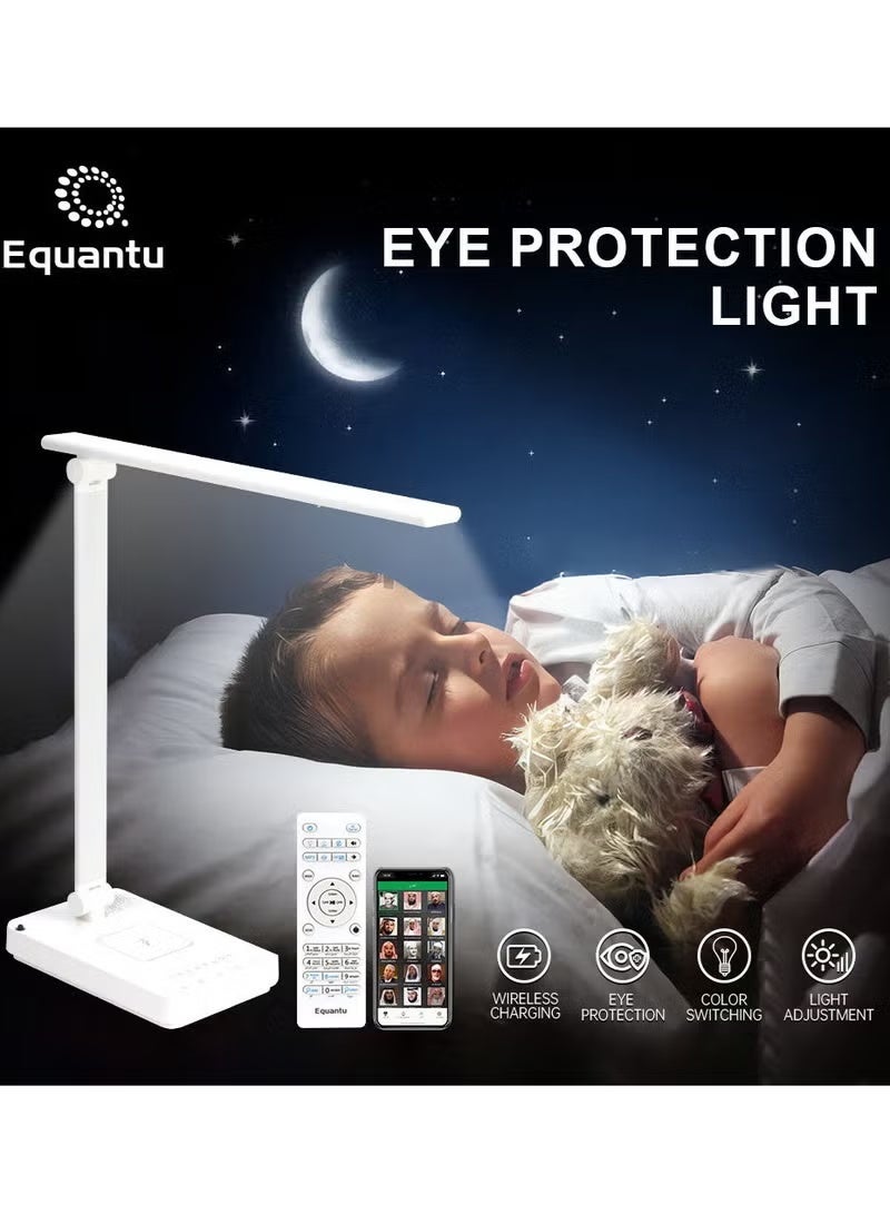 إيكوانتو مصباح طاولة Equantu SQ-905 مزود بمكبر صوت للقرآن الكريم، إضاءة ناعمة مع شحن لاسلكي للهاتف، ومكبر صوت للقرآن الكريم بتقنية البلوتوث، ويمكن التحكم به عن طريق التطبيق وجهاز التحكم عن بُعد، باللون الأبيض - Image 4
