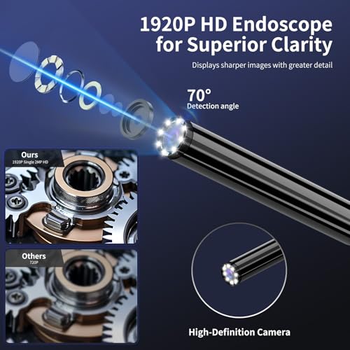 CTEOUNPT Endoscope Camera with Light, 1920P HD Borescope Inspection Camera with 8 Adjustable LEDs, IP67 Waterproof Semi-Rigid Snake Cable for Android, iPhone, and iPad(16.4ft, Single Lens) - Image 2