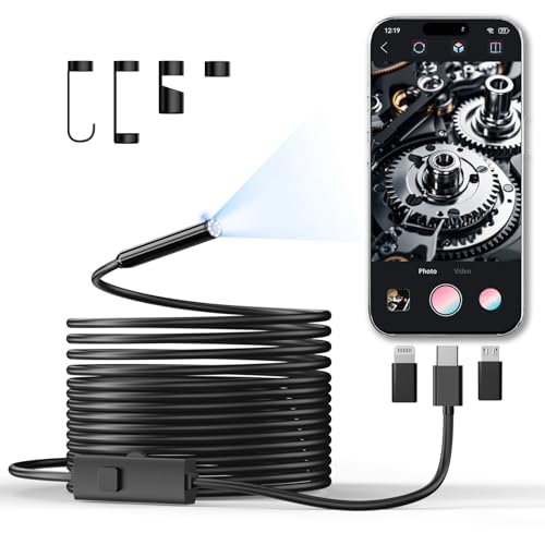 CTEOUNPT Endoscope Camera with Light, 1920P HD Borescope Inspection Camera with 8 Adjustable LEDs, IP67 Waterproof Semi-Rigid Snake Cable for Android, iPhone, and iPad(16.4ft, Single Lens) - Image 1