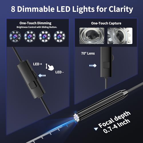 CTEOUNPT Endoscope Camera with Light, 1920P HD Borescope Inspection Camera with 8 Adjustable LEDs, IP67 Waterproof Semi-Rigid Snake Cable for Android, iPhone, and iPad(16.4ft, Single Lens) - Image 3