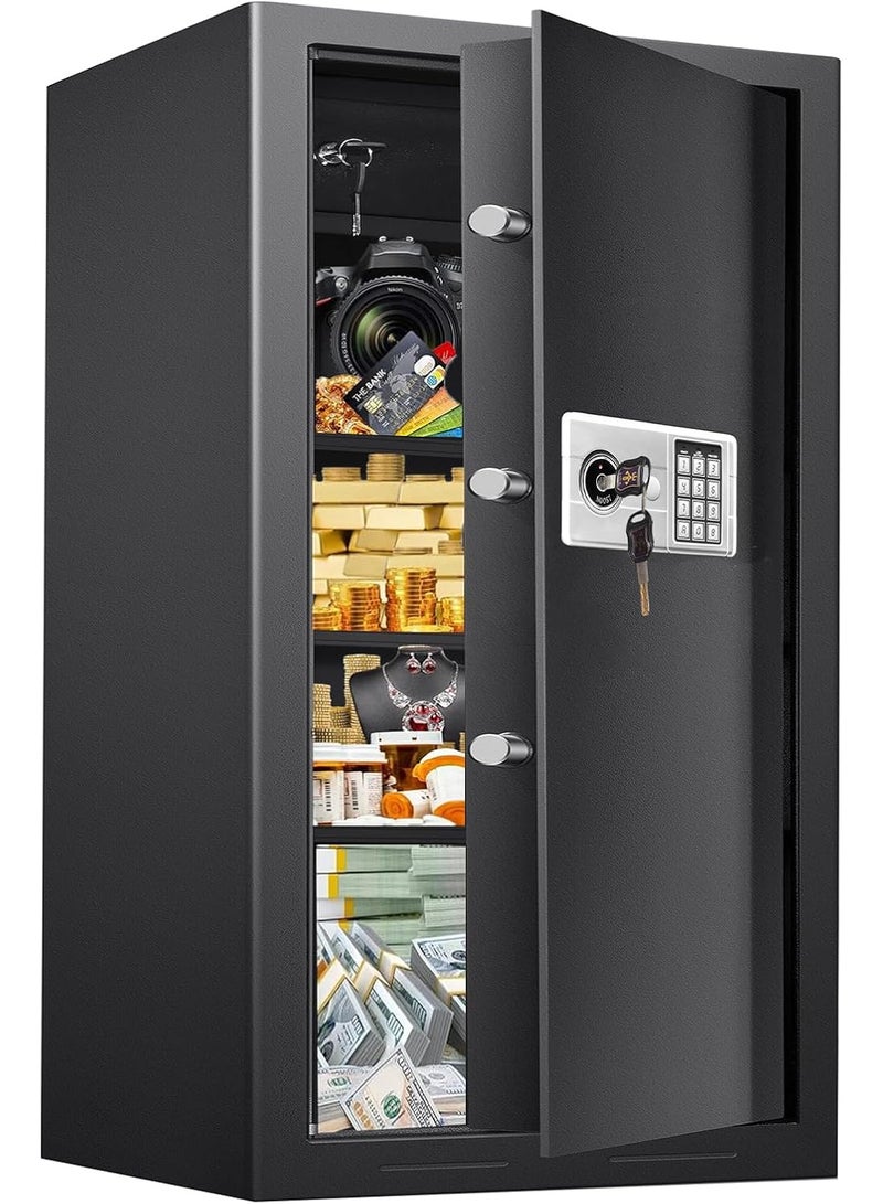 AUTOYSUR صندوق أمان منزلي مقاوم للحريق والماء، صندوق أمان كبير مضاد للسرقة ومقاوم للحريق مع لوحة مفاتيح قابلة للبرمجة، مفاتيح احتياطية ورف قابل للإزالة، خزائن أمان رقمية للمنزل لحفظ الأموال والأشياء الثمينة والمستندات (ic56) - Image 1