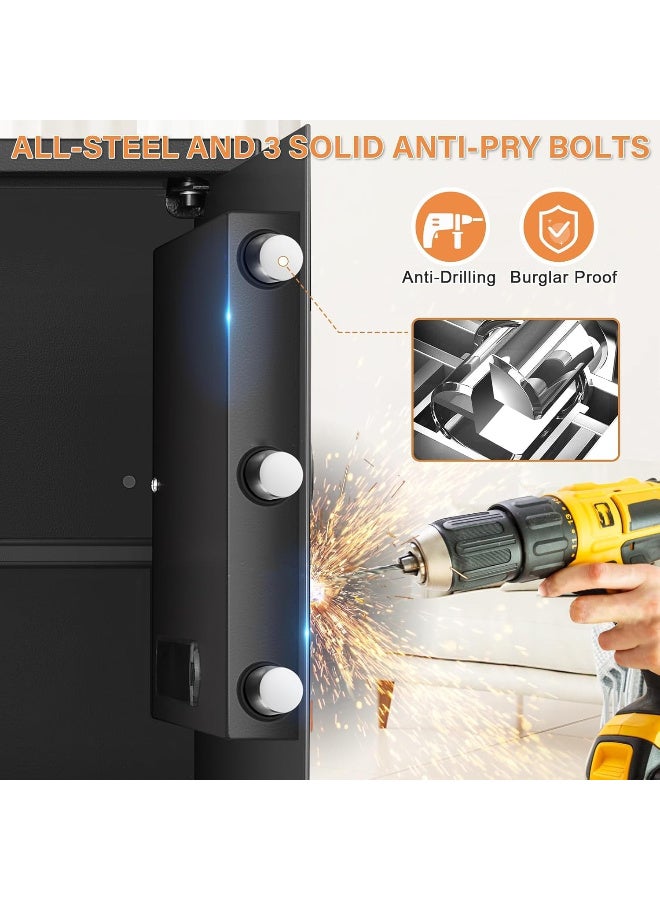 AUTOYSUR صندوق أمان منزلي مقاوم للحريق والماء، صندوق أمان كبير مضاد للسرقة ومقاوم للحريق مع لوحة مفاتيح قابلة للبرمجة، مفاتيح احتياطية ورف قابل للإزالة، خزائن أمان رقمية للمنزل لحفظ الأموال والأشياء الثمينة والمستندات (ic56) - Image 2