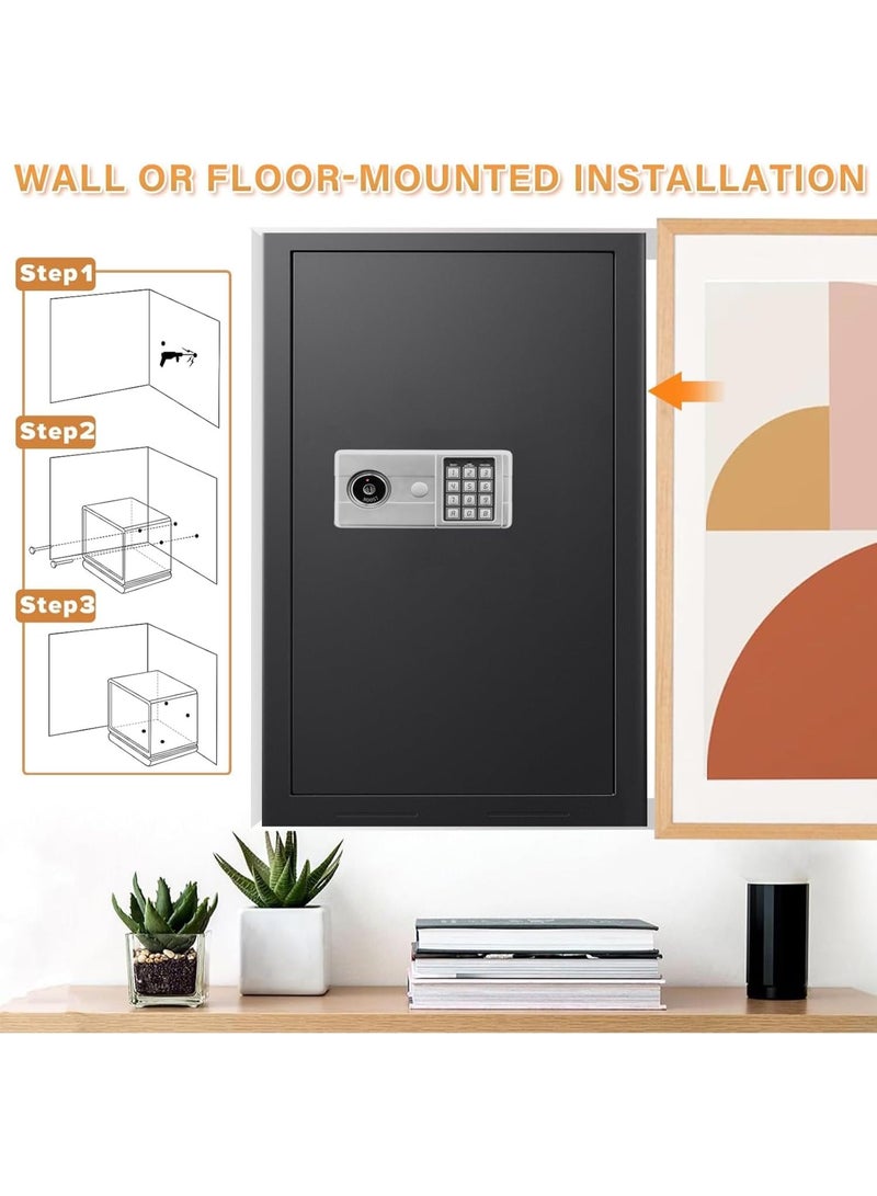 AUTOYSUR صندوق أمان منزلي مقاوم للحريق والماء، صندوق أمان كبير مضاد للسرقة ومقاوم للحريق مع لوحة مفاتيح قابلة للبرمجة، مفاتيح احتياطية ورف قابل للإزالة، خزائن أمان رقمية للمنزل لحفظ الأموال والأشياء الثمينة والمستندات (ic56) - Image 3