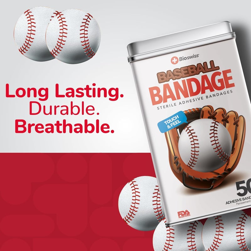 BioSwiss Bandages Baseballs Shaped Self Adhesive Bandage Latex Free Sterile Wound Care Fun First Aid Kit Supplies for Kids 50 Count - Image 5