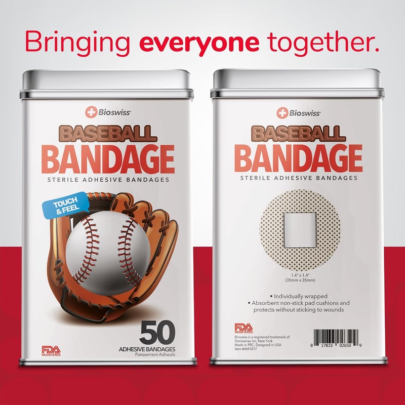 BioSwiss Bandages Baseballs Shaped Self Adhesive Bandage Latex Free Sterile Wound Care Fun First Aid Kit Supplies for Kids 50 Count - Image 3
