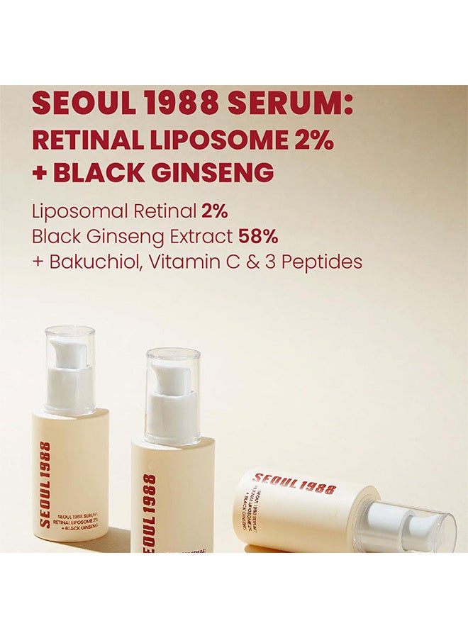 K-SECRET SEOUL 1988 Serum : Retinal Liposome 2% + Black Ginseng, 30ml/1.01fl.oz | 58% Black Ginseng Extract With Retinal, Bakuchiol, Vitamin C & 3 Peptides For Wrinkle Care - Image 3