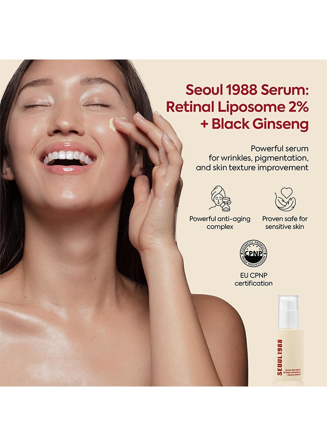 K-SECRET SEOUL 1988 Serum : Retinal Liposome 2% + Black Ginseng, 30ml/1.01fl.oz | 58% Black Ginseng Extract With Retinal, Bakuchiol, Vitamin C & 3 Peptides For Wrinkle Care - Image 4