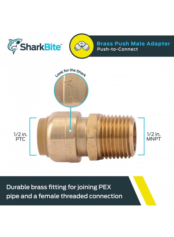 SharkBite 1/2 Inch MNPT Adapter, Push to Connect Brass Plumbing Fitting, PEX Pipe, Copper, CPVC, PE-RT, HDPE, U120LFA - Image 2