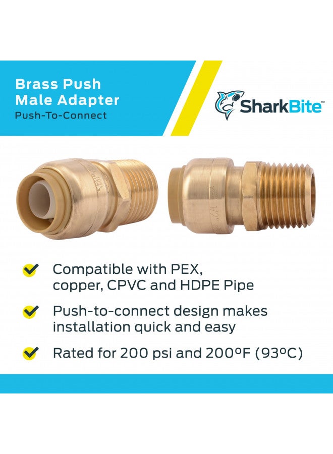 SharkBite 1/2 Inch MNPT Adapter, Push to Connect Brass Plumbing Fitting, PEX Pipe, Copper, CPVC, PE-RT, HDPE, U120LFA - Image 4