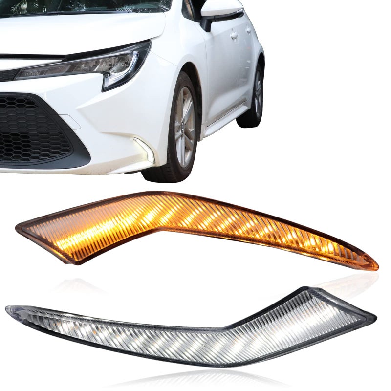 مصباح الضباب LED نهاري مع إشارة انعطاف متسلسلة من GEEGEETOP لسيارة تويوتا كورولا 2021-2023 L LE XLE هايبرد مجموعة مصابيح الضباب المودولية