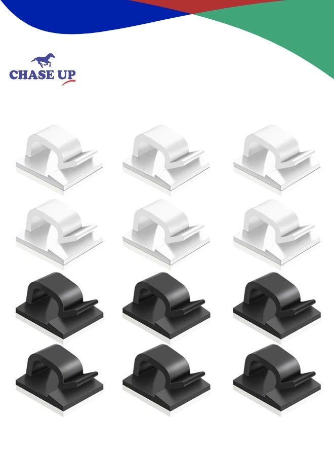 Chase Up 60 Pieces of Plastic Cord Adhesive Storage and Management Cable Clips-Black, White - Image 1