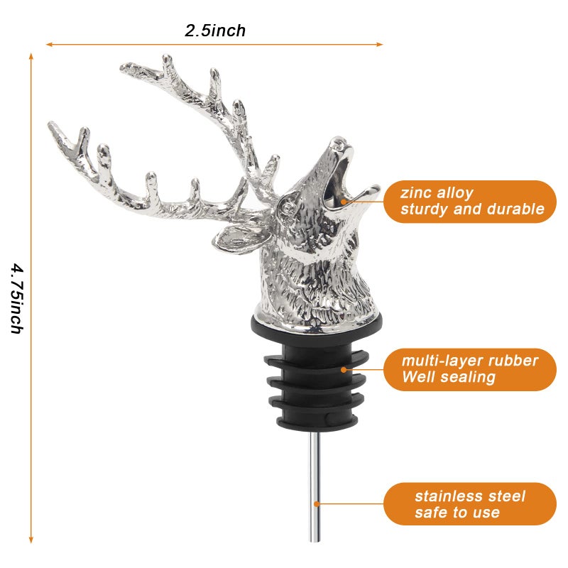 Coitak Deer Head Wine Pourer Spout, Wine Bottle Stopper for Home and bar, Animal Wine Pourer and Stopper With Silicone Rubber Fitting - Image 2
