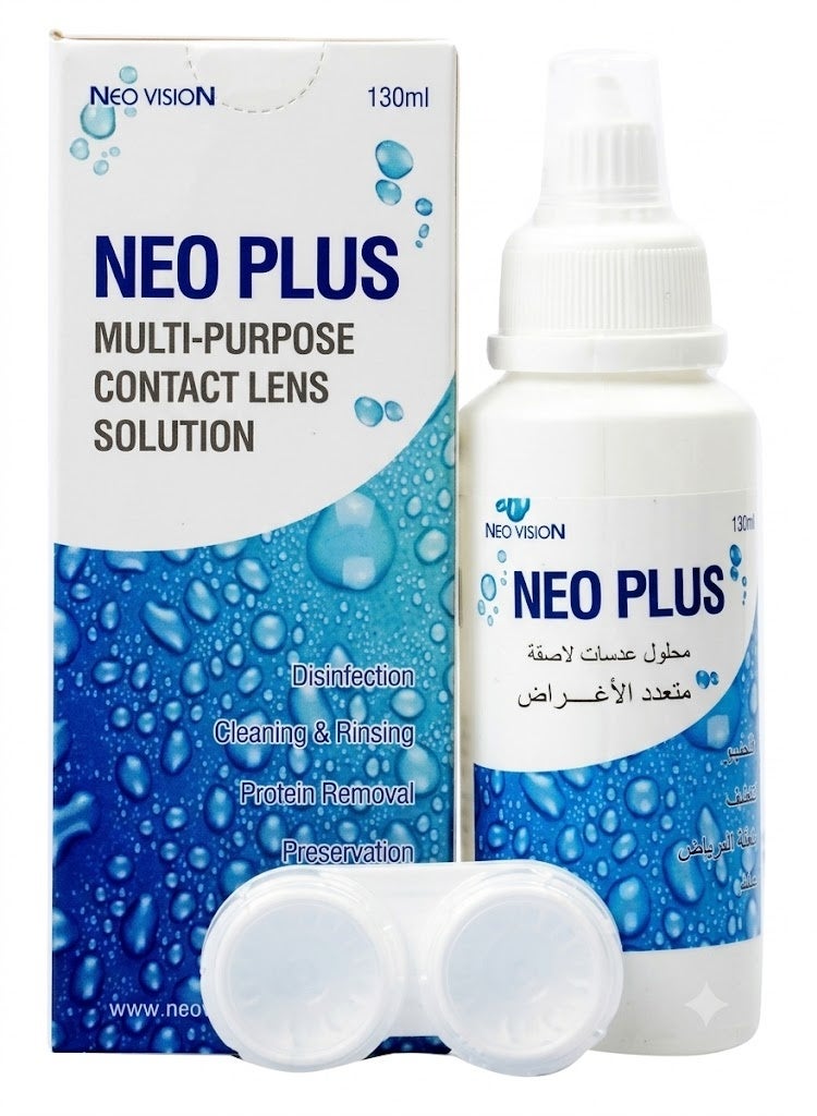 Neo Plus Multi-Purpose Solution for Contact Lenses 130ml Disinfect - Clean - Store - Contains lens case. - Image 2