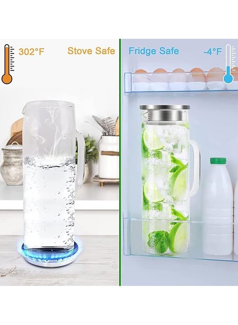 Glass Pitcher Glass Jug with Sealed Lid Beverage Pitcher for Hot/Cold Water Iced Tea and Juice Drink (1.5L) - Image 3