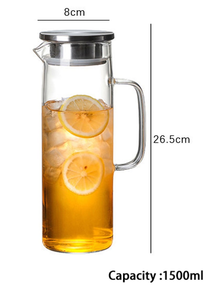 Glass Pitcher Glass Jug with Sealed Lid Beverage Pitcher for Hot/Cold Water Iced Tea and Juice Drink (1.5L) - Image 2