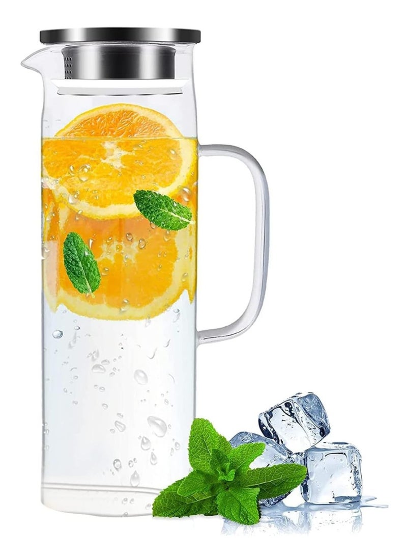 Glass Pitcher Glass Jug with Sealed Lid Beverage Pitcher for Hot/Cold Water Iced Tea and Juice Drink (1.5L) - Image 1