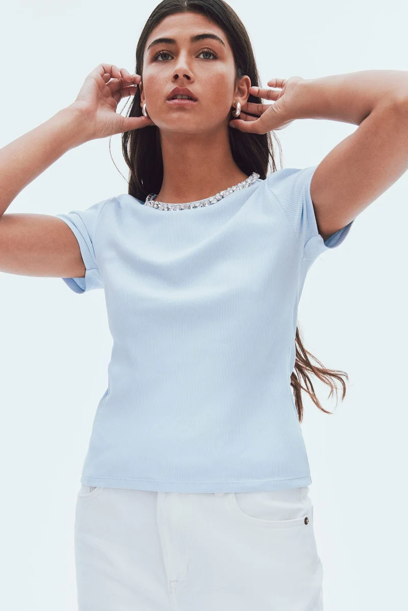 H&M Rhinestone-embellished T-shirt
