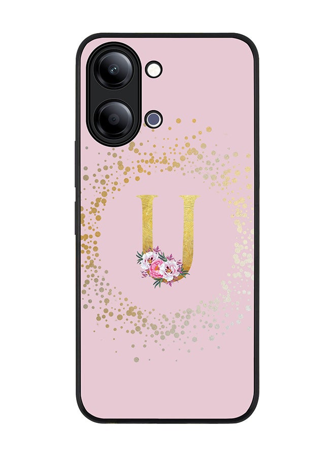 Stylizedd For vivo Y05 4G / Y6t 5G Case,Slim fit Camera Protection, Shockproof Thin Phone cover  - Custom Monogram Floral - U  (Pink ) - Image 1