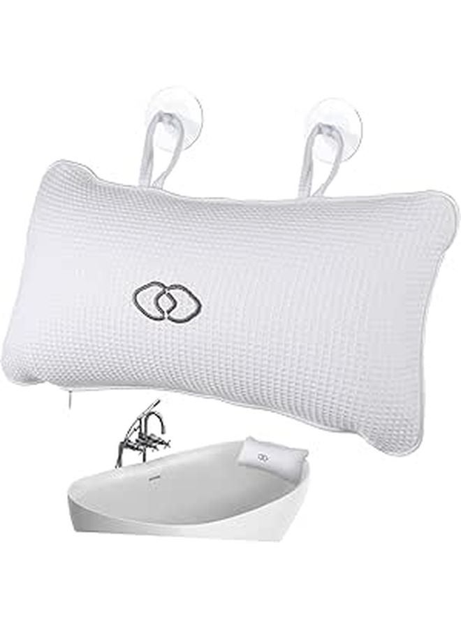Inflatable PVC Bathtub Pillow With Suction Cups For Head Neck Support Comfortable Mesh Texture White - Image 1