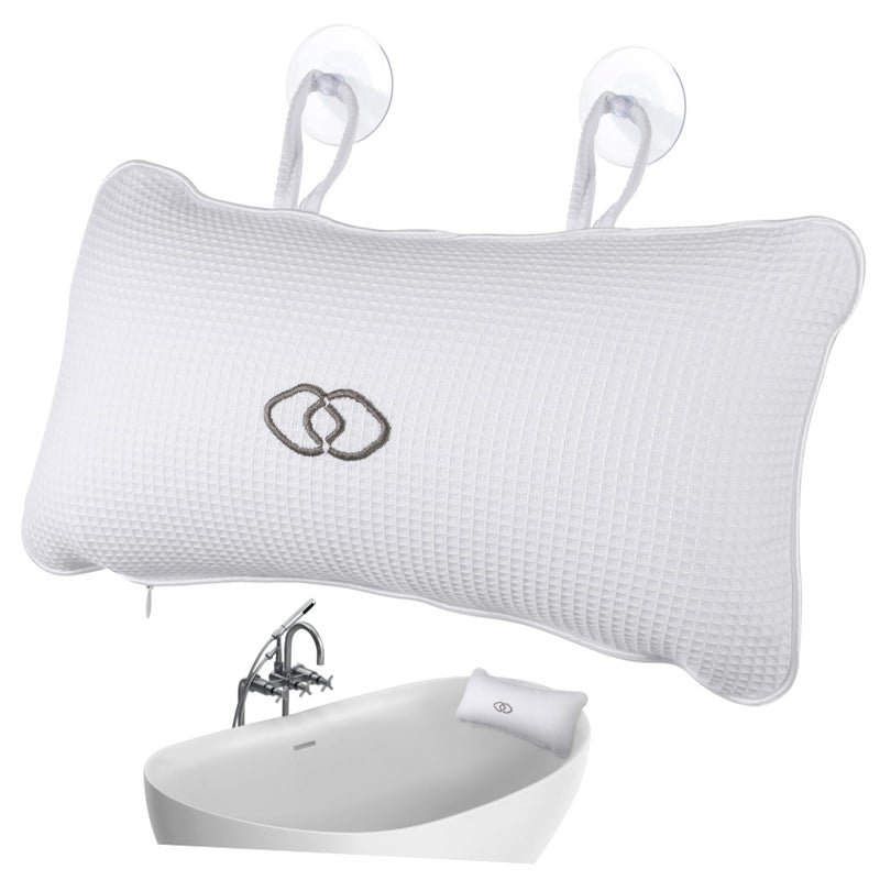 Inflatable PVC Bathtub Pillow With Suction Cups For Head Neck Support Comfortable Mesh Texture White - Image 2