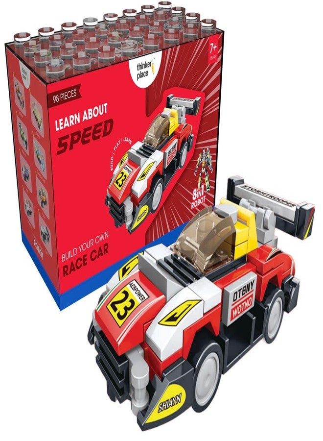 ThinkerPlace 8-in-1 Super Racing Car Red Star (98 Pieces) | Learn About Speed | Building Block Set for Kids Age 6+ | STEM Educational Toy | Build, Collect & Create Mega Robot | Science & Learning Toy - Image 1
