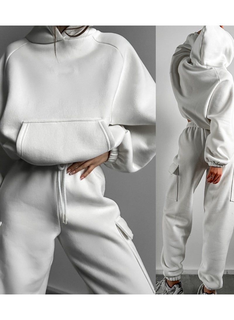 NIBEMINENT Solid Casual Two-piece Set, Long Sleeve Crew Neck Sweatshirt & Drawstring Waist Jogger Pants Outfits, Women's Clothing  - Image 1
