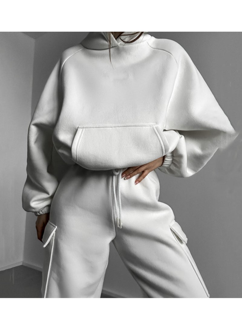 NIBEMINENT Solid Casual Two-piece Set, Long Sleeve Crew Neck Sweatshirt & Drawstring Waist Jogger Pants Outfits, Women's Clothing  - Image 3