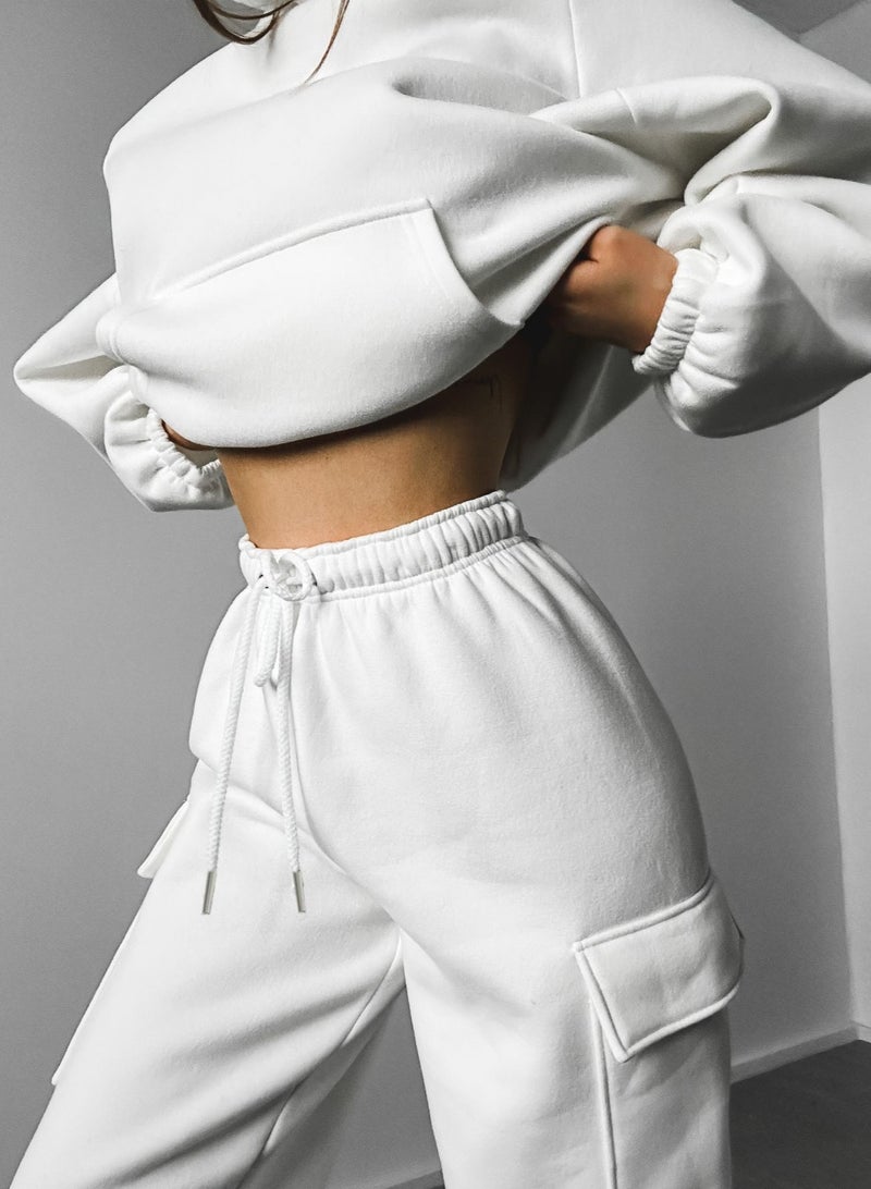 NIBEMINENT Solid Casual Two-piece Set, Long Sleeve Crew Neck Sweatshirt & Drawstring Waist Jogger Pants Outfits, Women's Clothing  - Image 2
