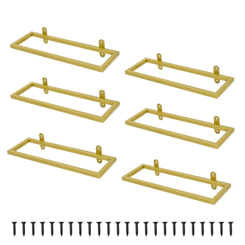 UOIENRT 6Pcs WallMounted Wine Racks Rectangular Wine Rack Wine Bottle Holder Display for Kitchen Bar Restaurants Cabinets Basements Wine Cellars Gold