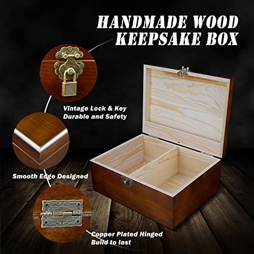 HalaGong Set of 2 Wooden Storage Boxes Container with Hinged Lid, Large Wood Craft Keepsake Decorative Box with Lock and Key, Small Chest Memory Gift Box for Jewelry Christmas Wedding Travel Trinket Treasure - Image 3