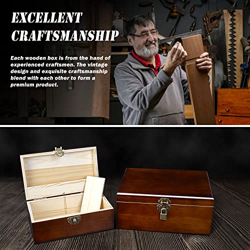 HalaGong Set of 2 Wooden Storage Boxes Container with Hinged Lid, Large Wood Craft Keepsake Decorative Box with Lock and Key, Small Chest Memory Gift Box for Jewelry Christmas Wedding Travel Trinket Treasure - Image 5