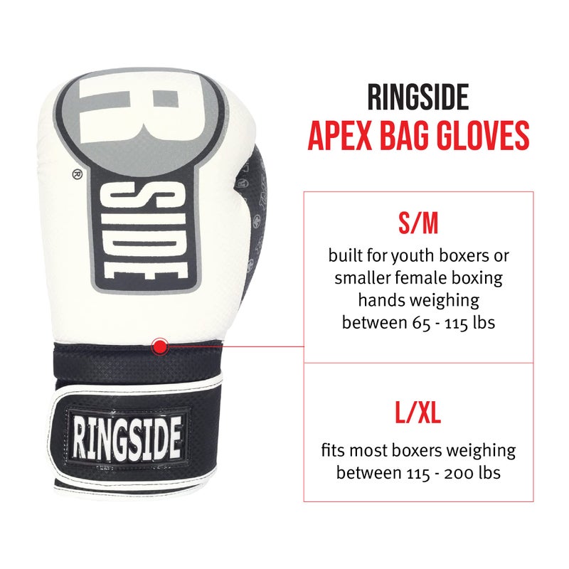 Ringside Unisex Adult FTG1 WH/BK L/XL Apex Bag Gloves, White/Black, Large-X-Large US - Image 2