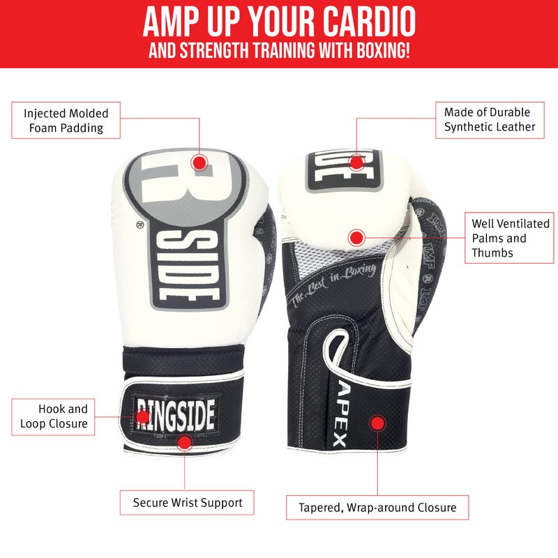 Ringside Unisex Adult FTG1 WH/BK L/XL Apex Bag Gloves, White/Black, Large-X-Large US - Image 3