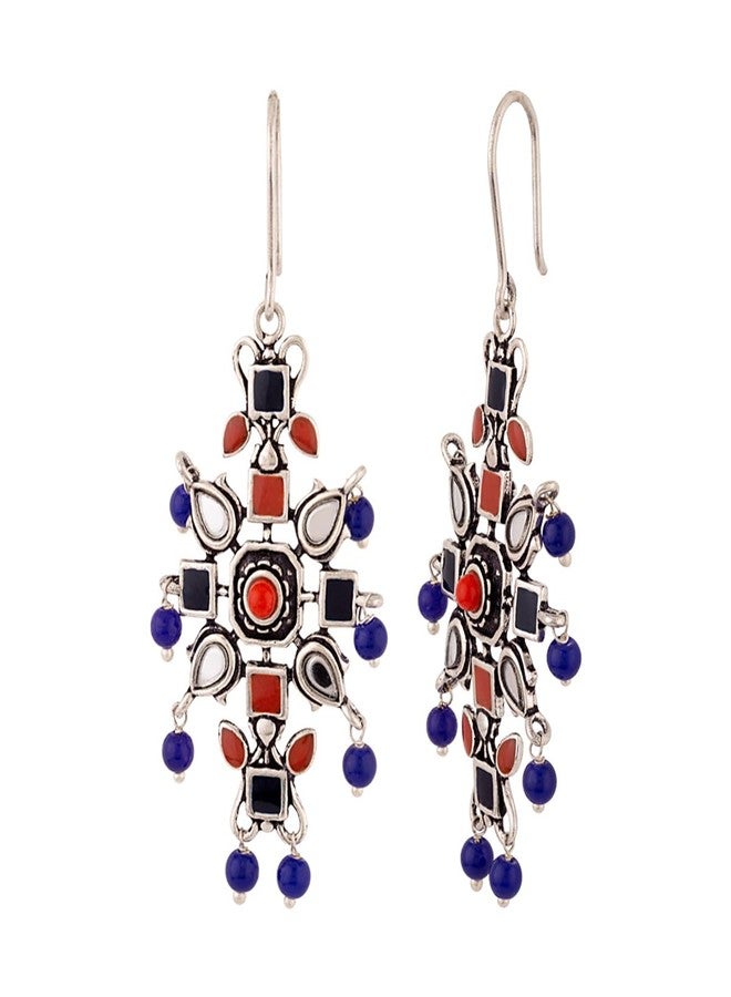 Voylla Oxidised Silver Plating Kesar Tribal Jewelry Inspired Earrings Blue Red Pearl Beads Studed for Women and Girls - Image 4