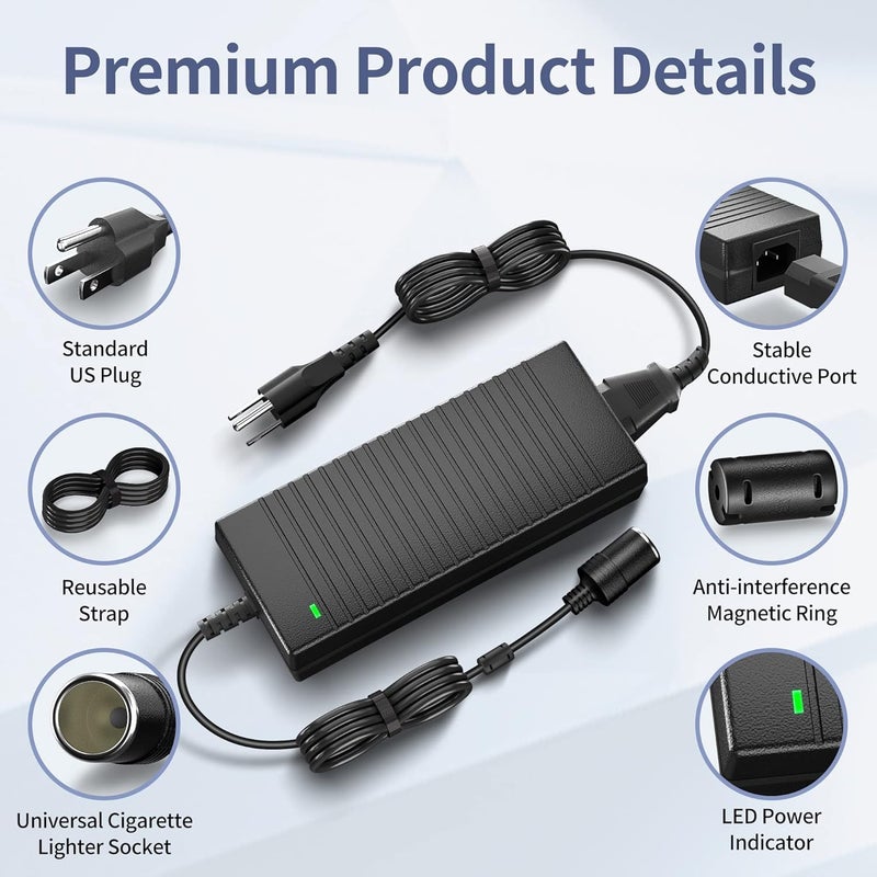 Soletal AC to DC Converter 100V-240V to 12V 10A 120W Power Supply Adapter with Car Cigarette Lighter Socket – Compatible with Car Vacuum Cleaner, Car Refrigerator & More - Image 2
